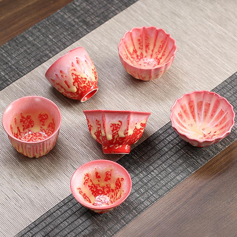 Nimara Ritual Retro Blue Red Gradient Lotus Pattern Kiln Change Ceramic Teacup Kung Fu Tea Cup Bowl