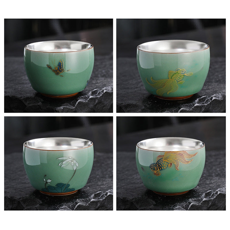 Nimara Ritual Butterfly Goldfish Lotus Koi Fish Ceramic Teacup Kung Fu Tea Cup 120ml