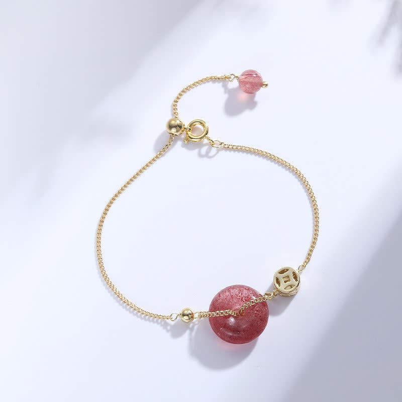 Nimara Ritual Strawberry Quartz Peace Buckle Coin Love Bracelet