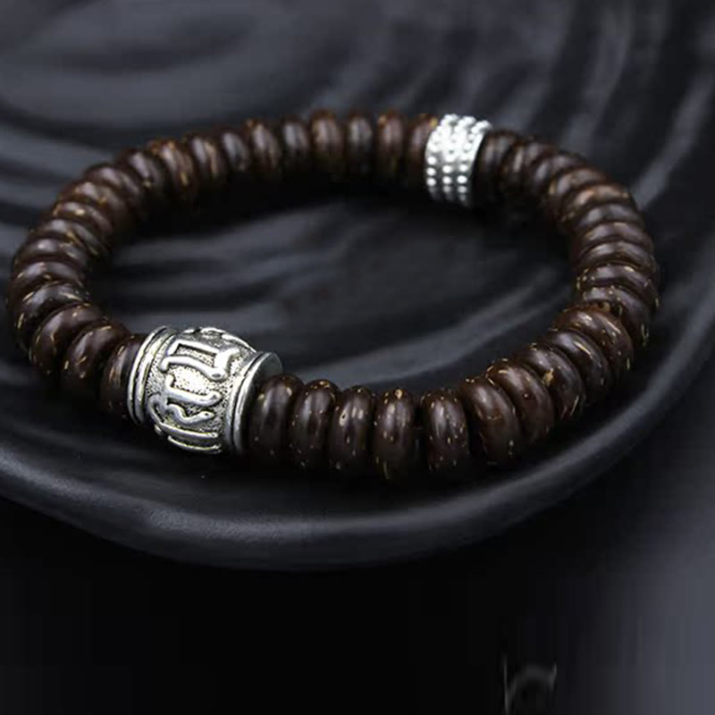 Nimara Ritual Natural Tibetan Coconut Shell Om Mani Padme Hum Positive Bracelet