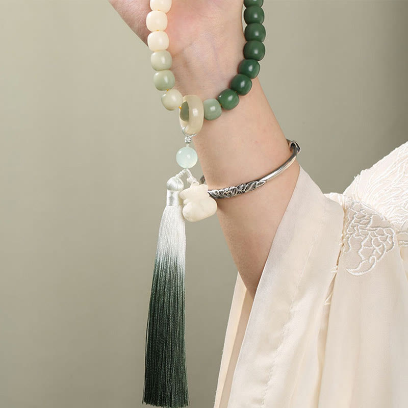 Nimara Ritual Natural Gradient Bodhi Seed Fortune Money Bag Lotus Wisdom Tassel Wrist Mala