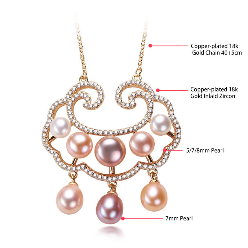 Nimara Ritual 18K Gold Plated Natural Pearl Chinese Lock Charm Sincerity Necklace Pendant