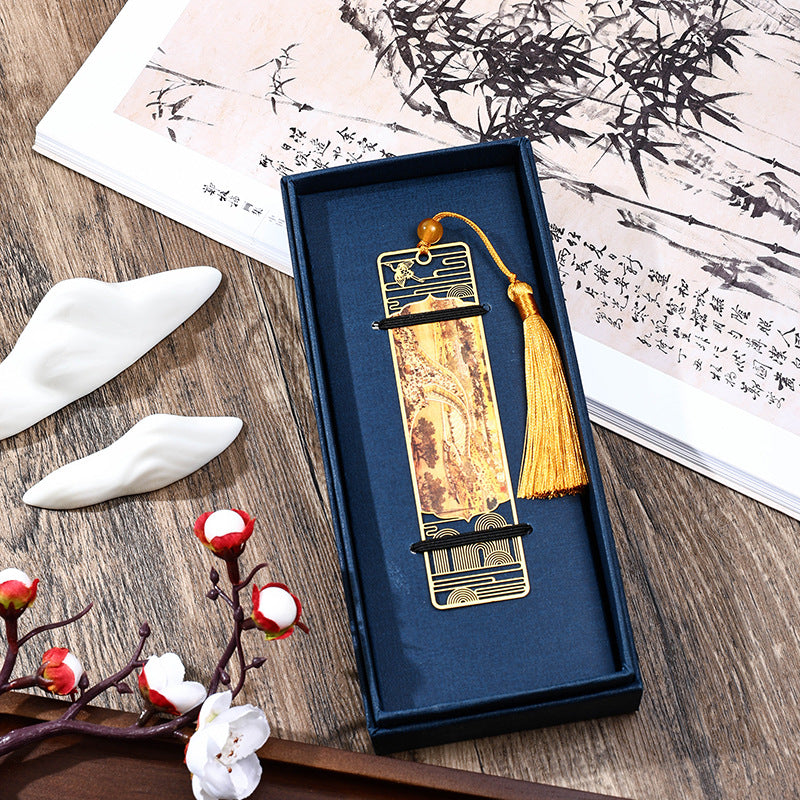 Nimara Ritual A Panorama of Rivers and Mountains Metal Hollow Bookmarks Tassel With Gift Box