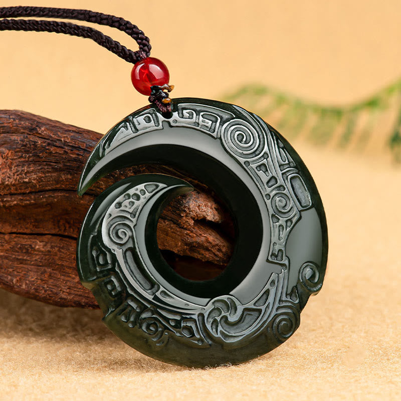 Nimara Ritual One's Luck Improves Design Patern Natural Hetian Cyan Jade Success Necklace Pendant