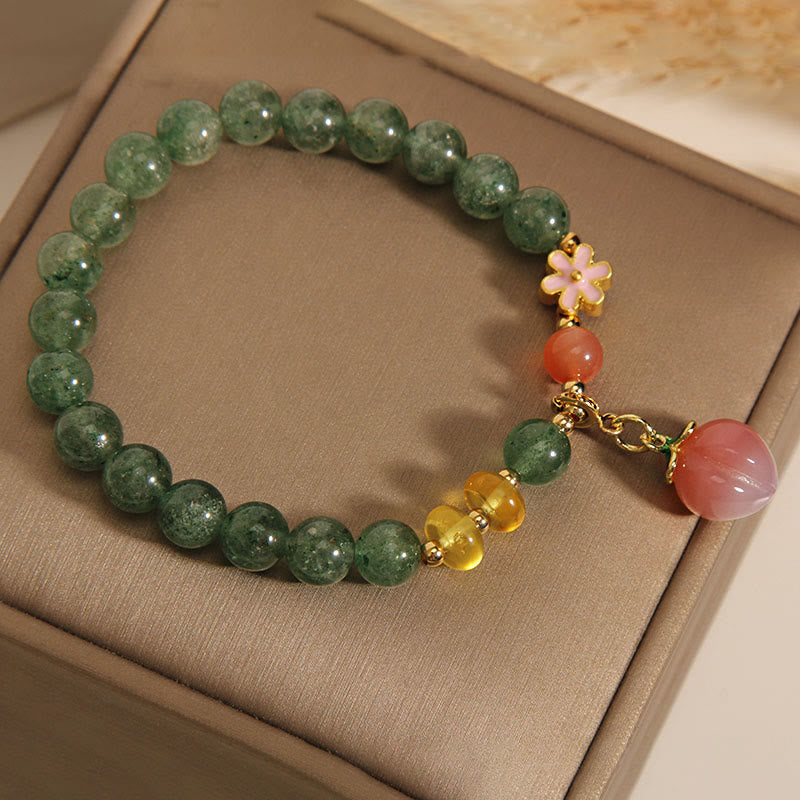 Nimara Ritual Natural Green Strawberry Quartz Love Peach Charm Bracelet