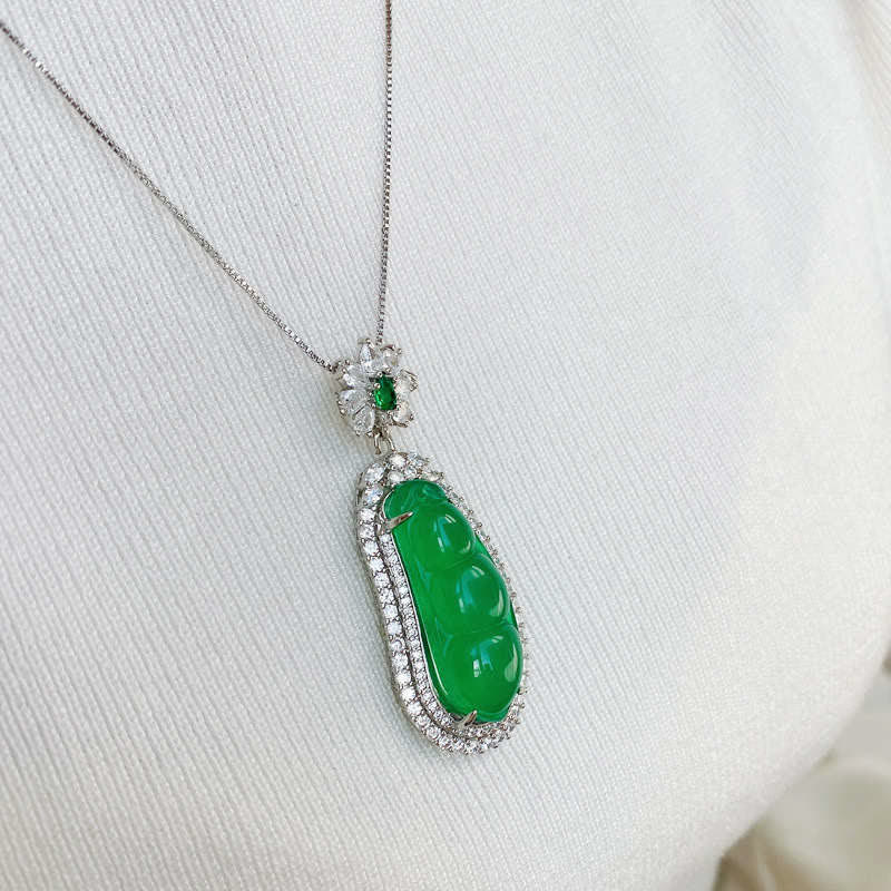 Nimara Ritual Fortune Bean Cyan Jade Luck Necklace Pendant