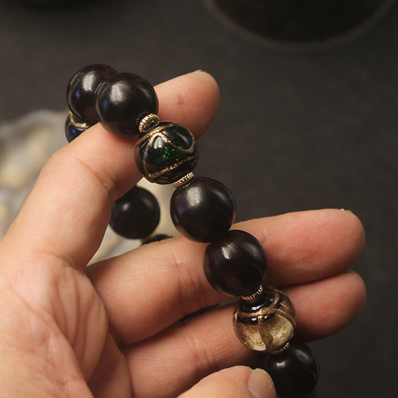Nimara Ritual Western Soapberry Incense Ash Liuli Glass Bead Wealth Bracelet
