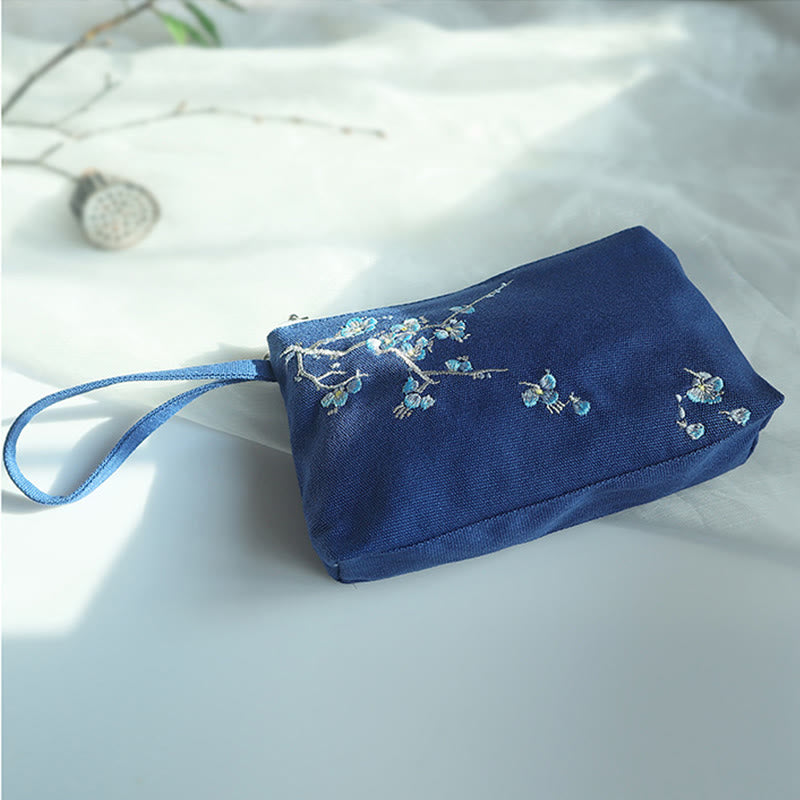 Nimara Ritual Small Flower Plum Cherry Crane Peach Blossom Embroidery Canvas Wallet Shopping Purse