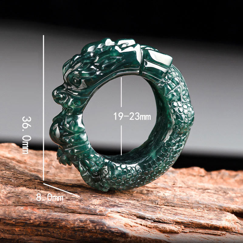 Nimara Ritual Natural Cyan Jade Dragon Carved Success Ring