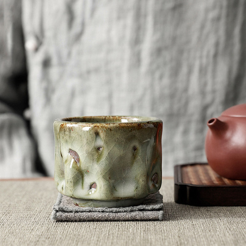 Nimara Ritual Handcrafted Simple Cracked Ice Texture Chinese Jianzhan Ceramic Teacup Kung Fu Tea Cup