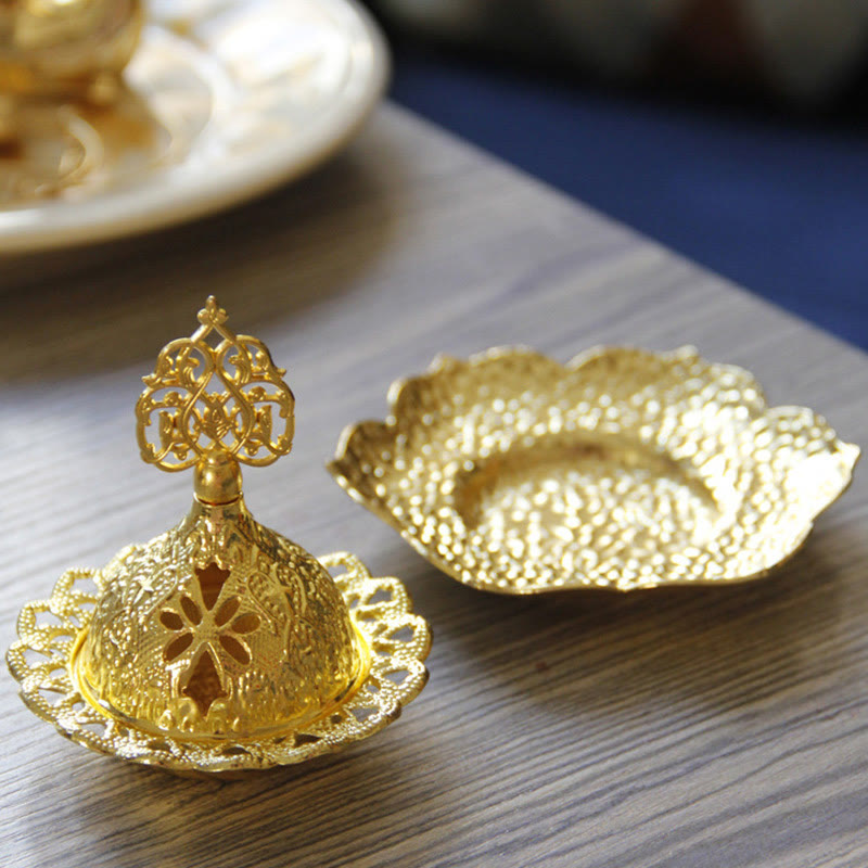 Nimara Ritual Gold Leaf Coaster Spiritual Mini Alloy Metal Incense Burner