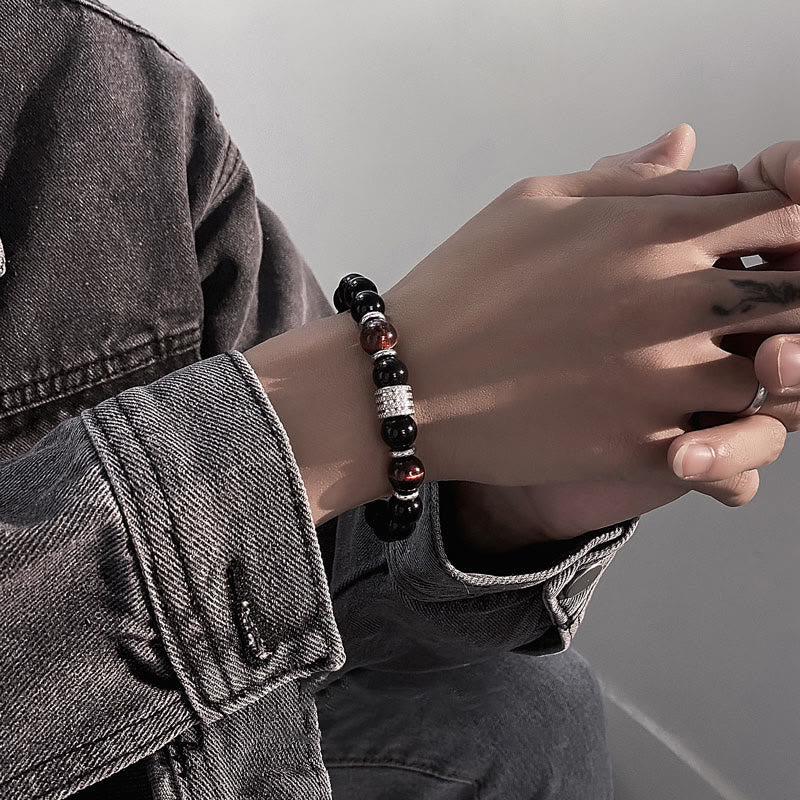 Nimara Ritual Natural Black Obsidian Tiger Eye Strength Fulfillment Bracelet