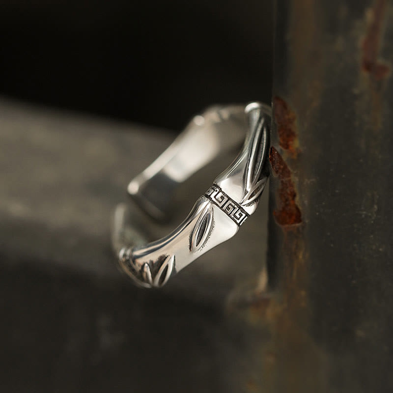 Nimara Ritual Simple Bamboo Design Copper Luck Wealth Adjustable Ring