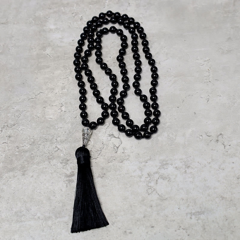 Nimara Ritual 108 Mala Black Onyx Beads Yoga Meditation Prayer Beads Necklace