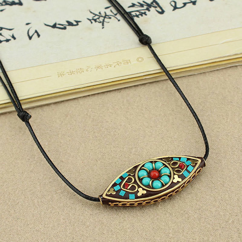 Nimara Ritual Tibet Turquoise Bead Marquise Pattern Protection Strength Necklace Pendant