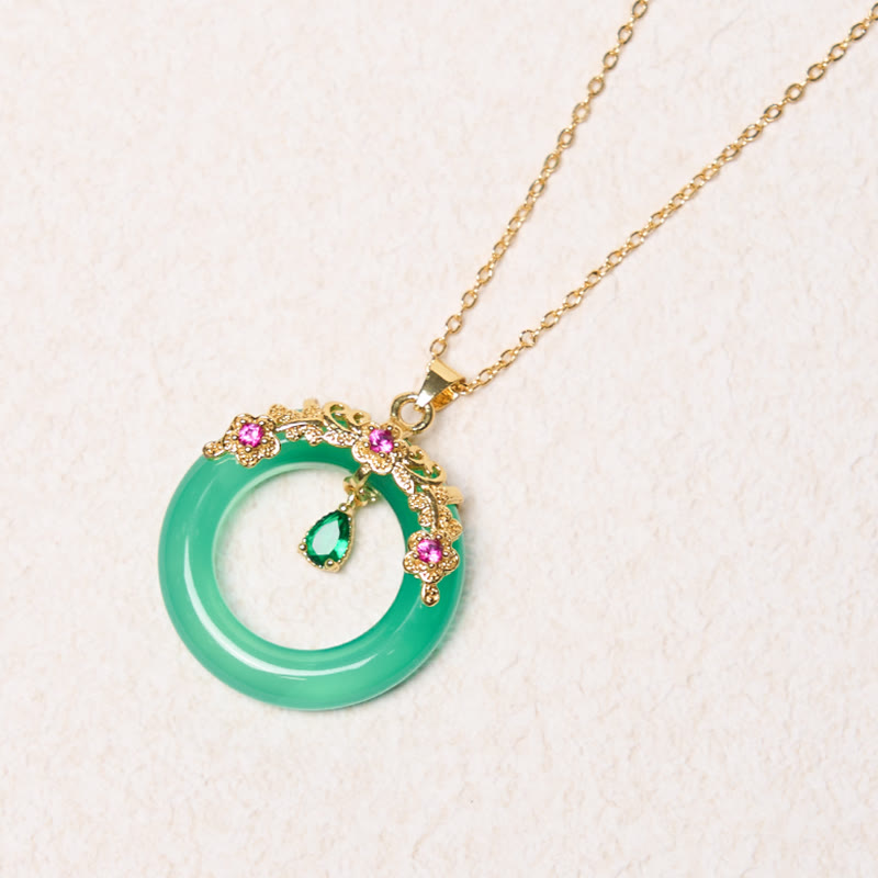 Nimara Ritual Green Chalcedony Peace Buckle Design Strength Necklace Pendant