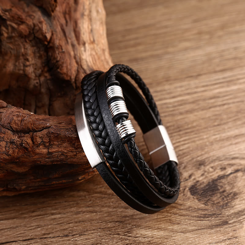 Nimara Ritual Leather Multi-Layer Titanium Steel Balance Braided Magnetic Buckle Bracelet