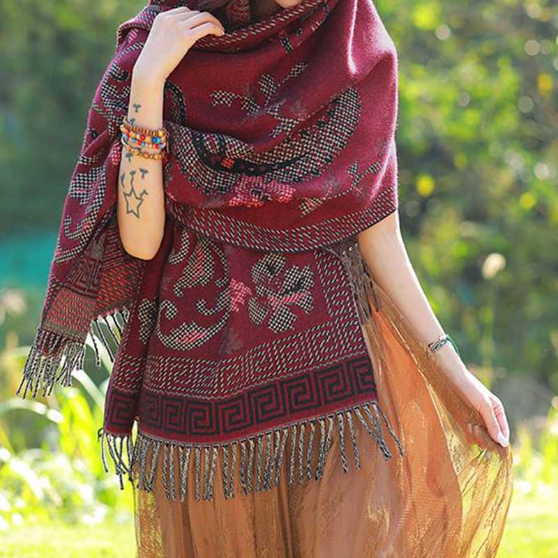 Nimara Ritual Tibetan Flowers Leaves Pattern Design Shawl Cozy Travel Scarf Wrap