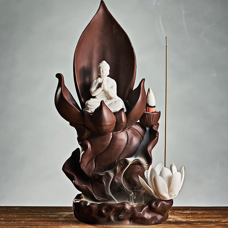 Nimara Ritual Lotus Buddha Avalokitesvara Enlightenment Purple Clay Incense Burner Decoration