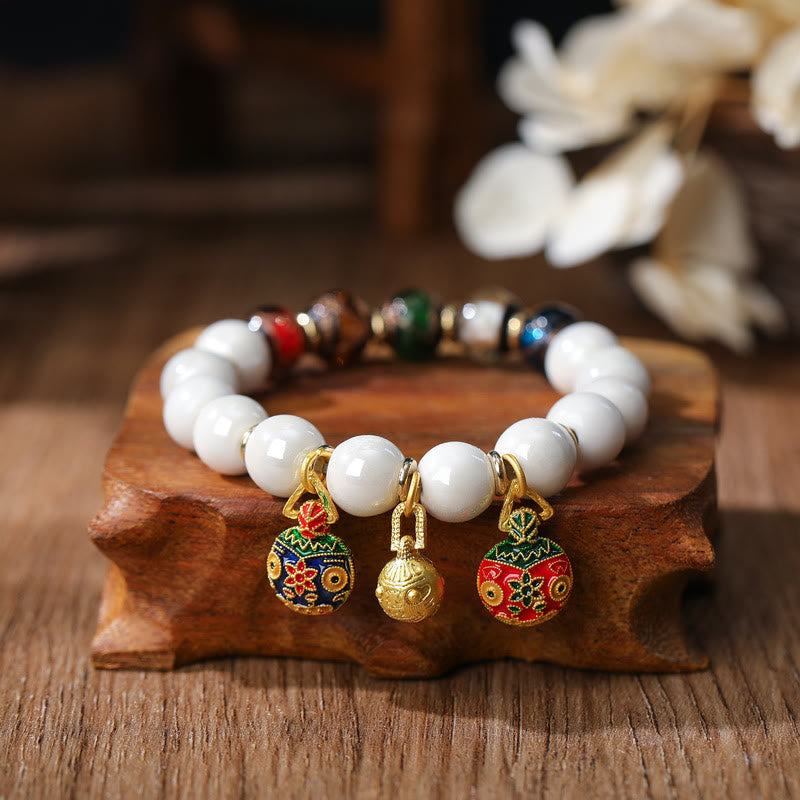 Nimara Ritual Gold Swallowing Beast Family Charm Liuli Glass Colorful Porcelain Bead Luck Bracelet