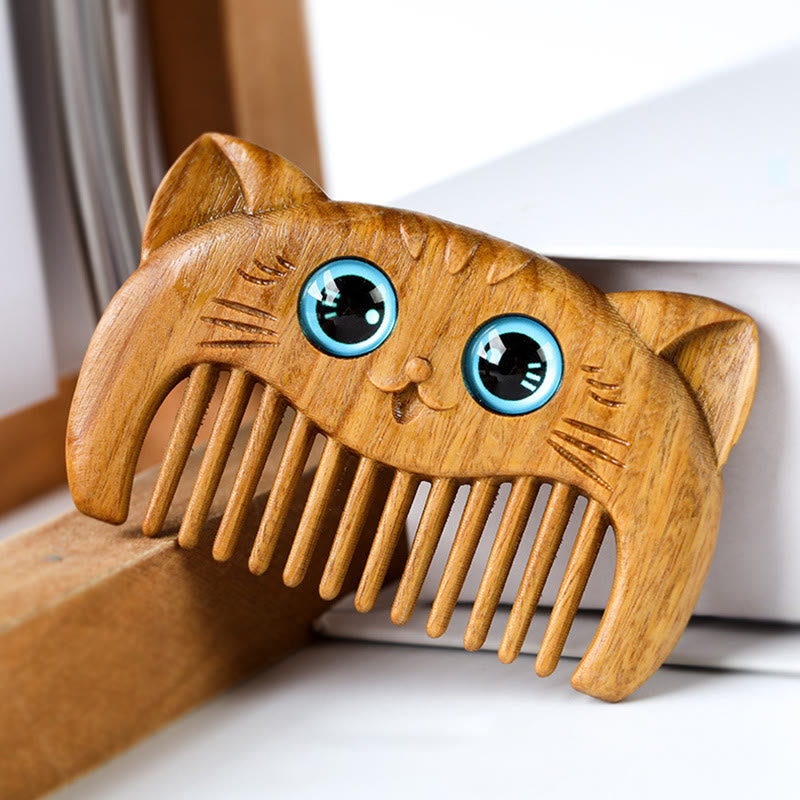 Nimara Ritual Simple Cat Pattern Green Sandalwood Cure Portable Comb