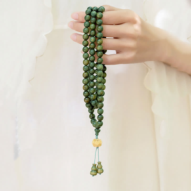 Nimara Ritual 108 Mala Beads Green Sandalwood Boxwood Lotus Positive Bracelet