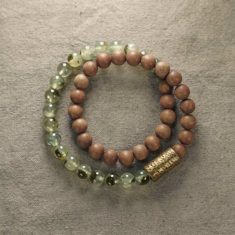 Nimara Ritual Green Rutilated Quartz Natural Sandalwood Purification Bracelet