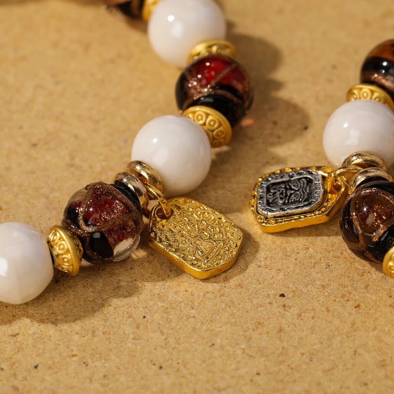 Nimara Ritual Tibetan Zakiram Goddess of Wealth Charm Liuli Glass Incense Ash Porcelain Bead Protection Bracelet