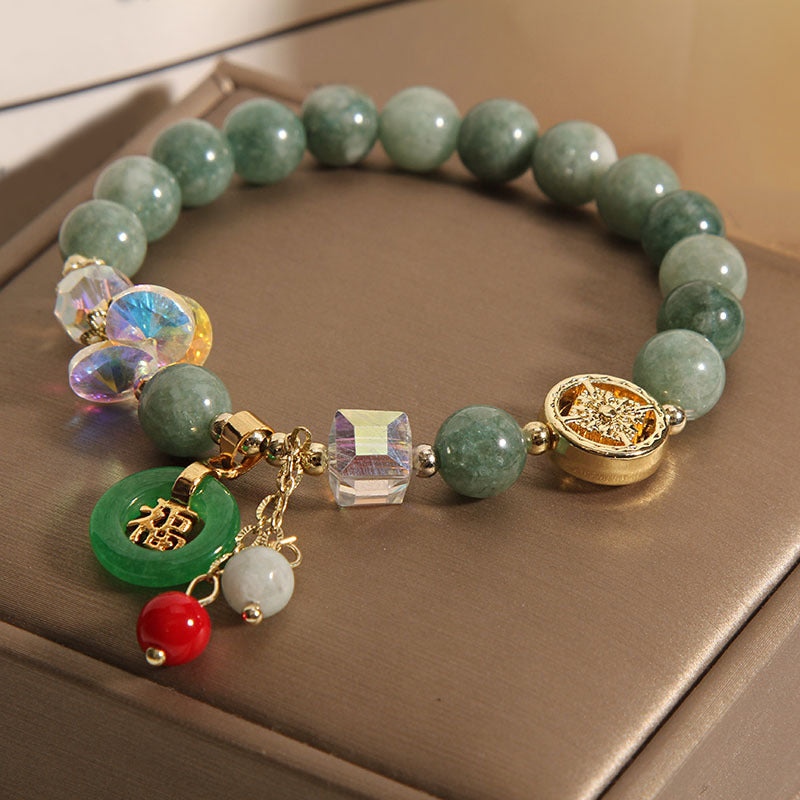 Nimara Ritual Strawberry Quartz Jade Fu Character Charm Healing Bracelet
