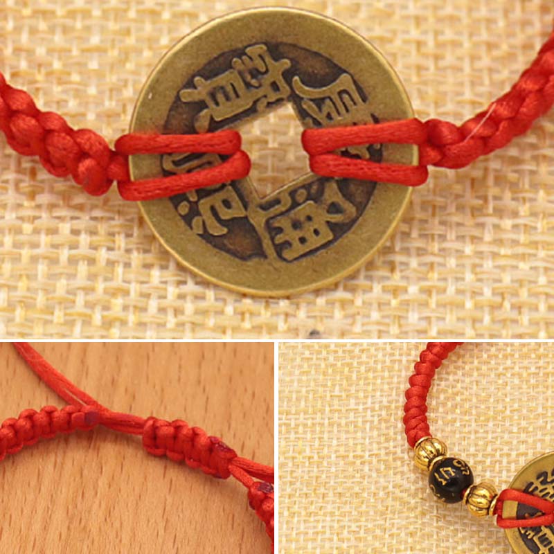 Nimara Ritual Copper Coin Fortune Red String Weave Bracelet