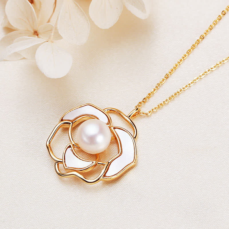 Nimara Ritual 925 Sterling Silver Pearl Camellia Pattern Happiness Necklace Pendant Earrings