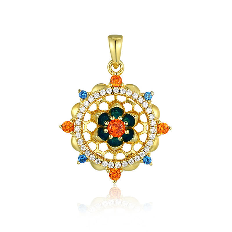 Nimara Ritual 925 Sterling Silver Lotus Flower Colorful Zircon New Beginning Necklace Pendant