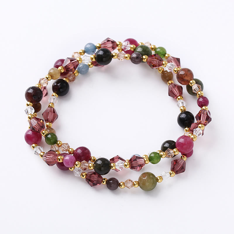 Nimara Ritual Natural Tourmaline Strawberry Quartz Amethyst Peace Wisdom Double Wrap Bracelet