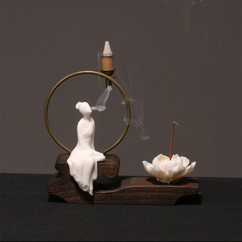 Nimara Ritual Ceramic Lotus Healing Meditation Incense Burner Decoration