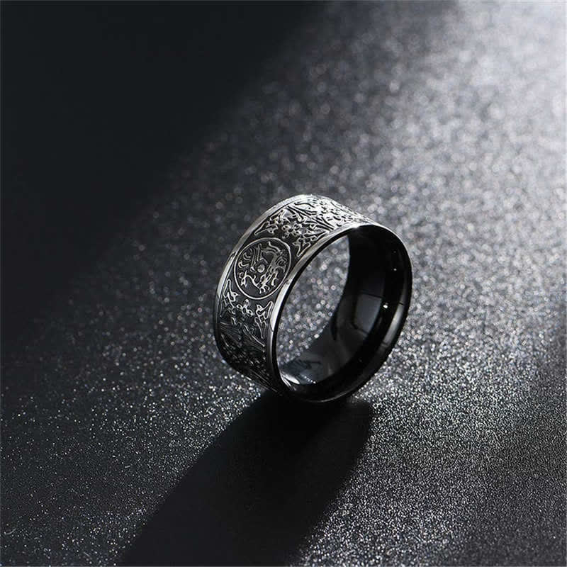 Nimara Ritual Four Guardian Beast Dragon White Tiger Suzaku Basalt Carved Success Luck Ring