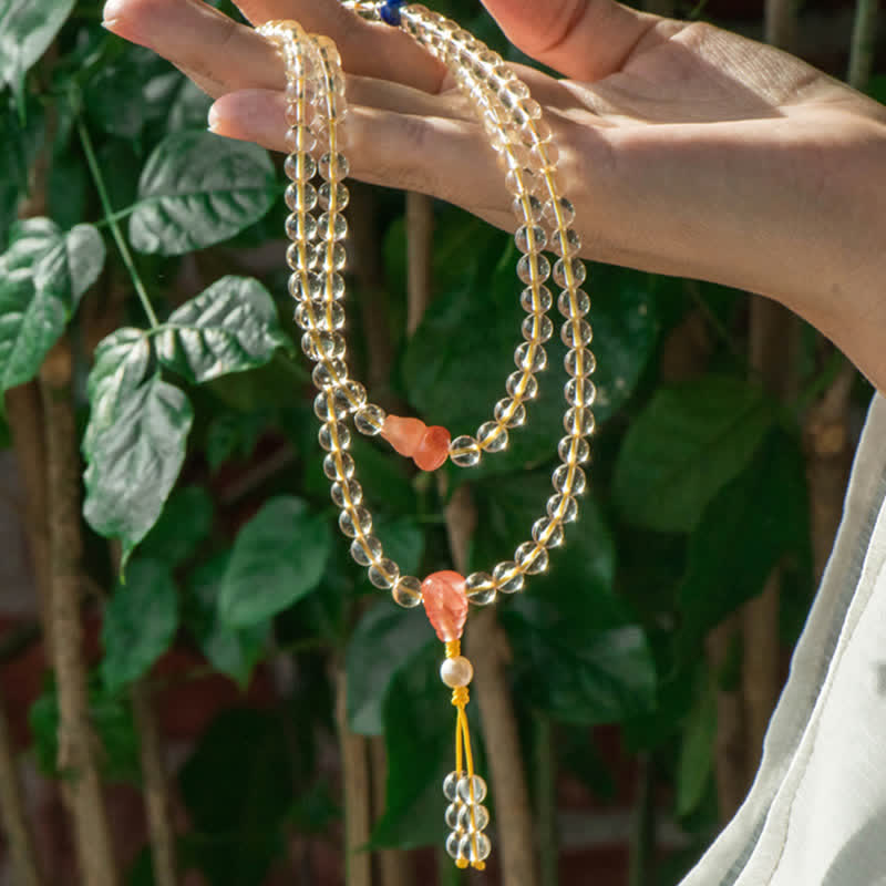 Nimara Ritual 108 Mala Beads 925 Sterling Silver Natural Citrine Red Agate White Jade Prosperity Charm Bracelet