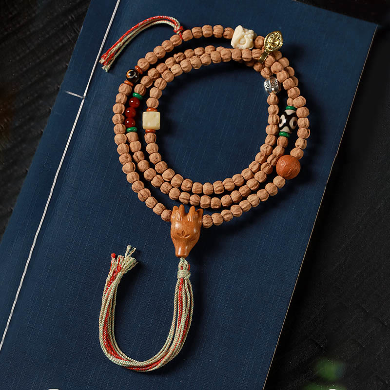 Nimara Ritual 108 Beads Bodhi Seed Red Agate Deer Head Wisdom Mala Bracelet