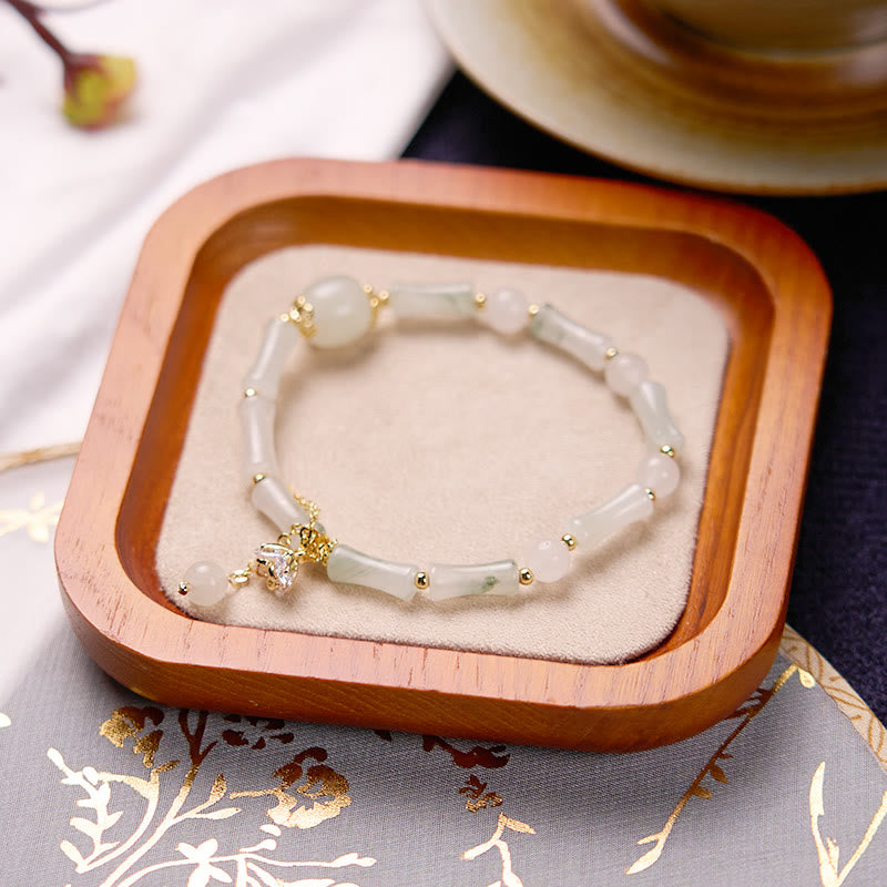Nimara Ritual Tianshan White Jade Bamboo Pattern Luck Blessing Bracelet