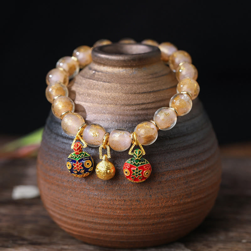 Nimara Ritual Gold Swallowing Beast Family Charm Gold Silver Foil Liuli Glass Bead Blessings Bracelet