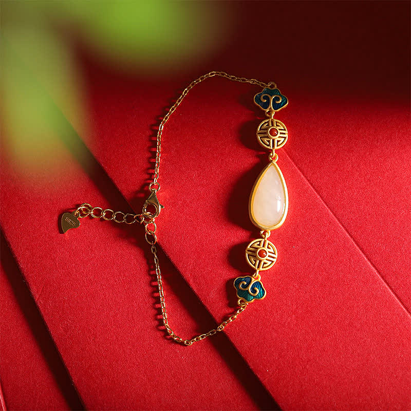 Nimara Ritual 925 Sterling Silver Hetian White Jade Water Drop Chain Necklace Pendant Bracelet