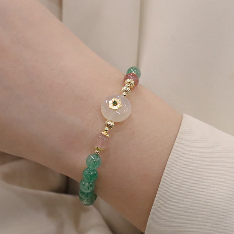 Nimara Ritual Natural Green Strawberry Quartz Chalcedony Flower Gratitude Bracelet