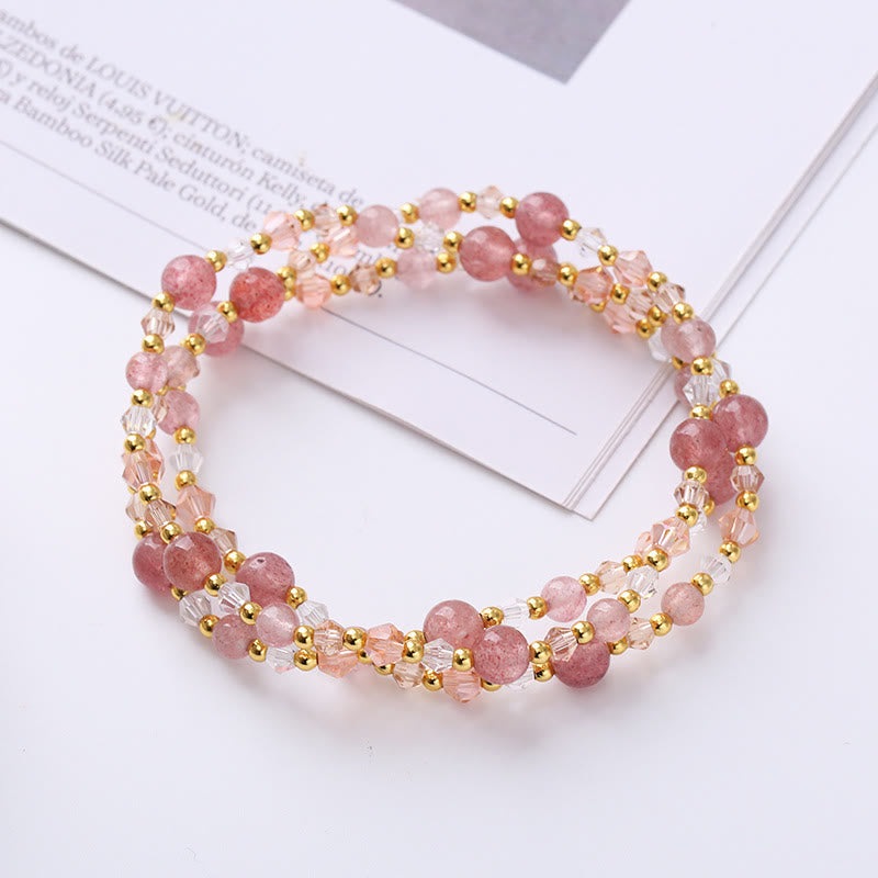 Nimara Ritual Natural Tourmaline Strawberry Quartz Amethyst Peace Wisdom Double Wrap Bracelet