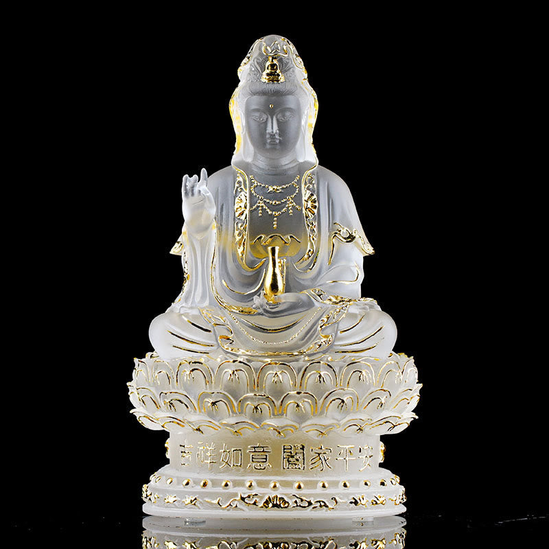 Nimara Ritual Kwan Yin Avalokitesvara Handmade Figurine Liuli Crystal Art Piece Wealth Statue Home Offering Decoration