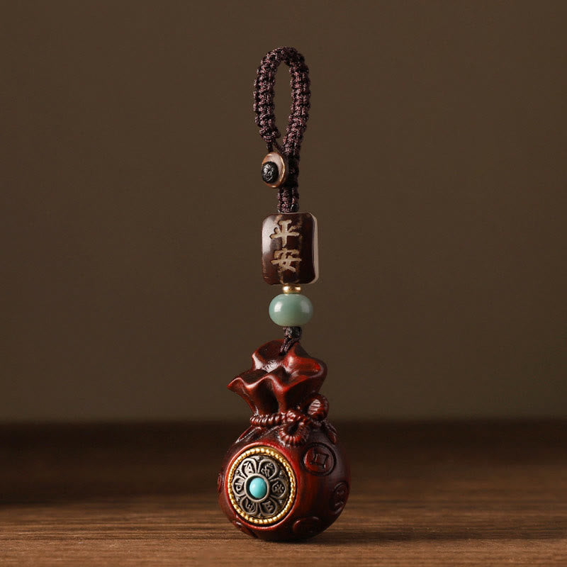 Absorb Negative Energy Small Leaf Red Sandalwood Money Bag Om Mani Padme Hum Rotatable Protection Hanging Decoration