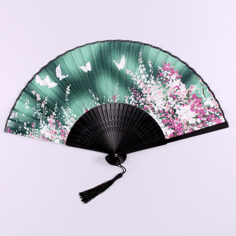 Nimara Ritual Butterfly Flowers Handheld Bamboo Folding Fan