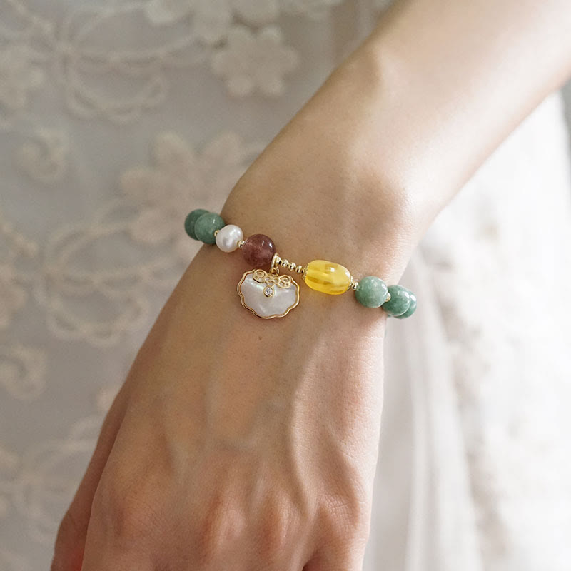Nimara Ritual Jade Sea shell Ruyi Lock Luck Bracelet