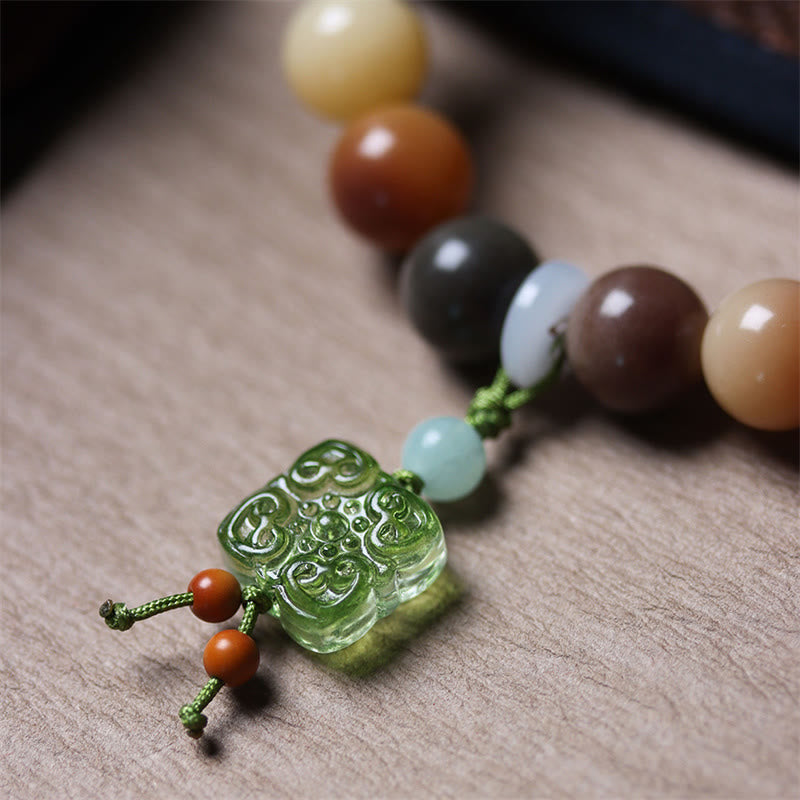 Nimara Ritual Natural Multicolored Gradient Bodhi Seed Liuli Glass Charm Peace Bracelet