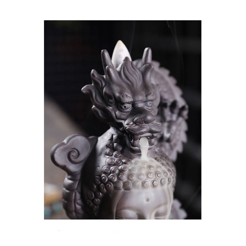 Nimara Ritual Dragon Buddha Auspicious Clouds Purple Clay Healing Incense Burner Decoration