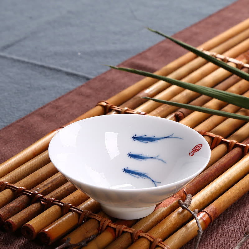 Nimara Ritual Jingdezhen Blue and White Porcelain Koi Fish Ceramic Teacup Kung Fu Tea Cups