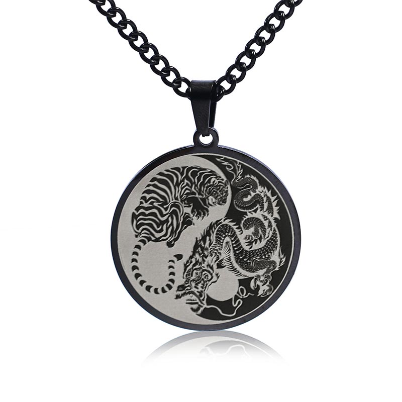 Nimara Ritual Tiger Dragon Titanium Steel Chain Necklace Harmony Pendant